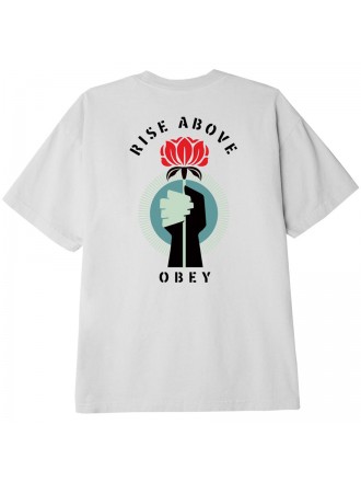 T-SHIRT CLASSICA OBEY RISE ABOVE FLOWER FIST BIANCO