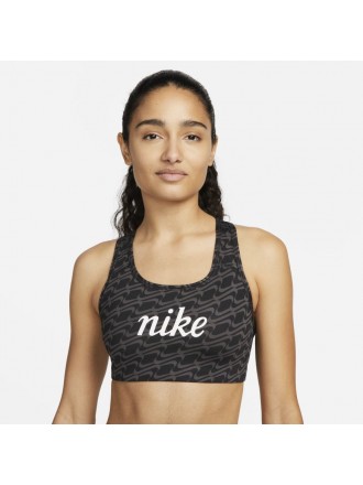 Reggiseno sportivo Nike Dri-FIT Swoosh Icon Clash donna con supporto medio e non imbottito con stampa in rilievo Nero