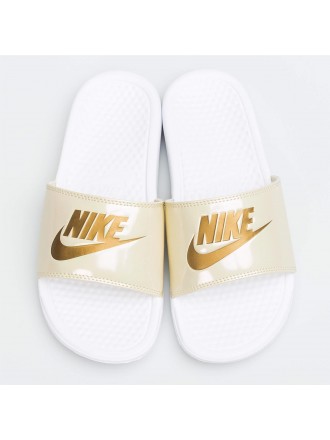 Donne Nike Benassi JDI Stampa Scivoli Bianco Oro Spiaggia