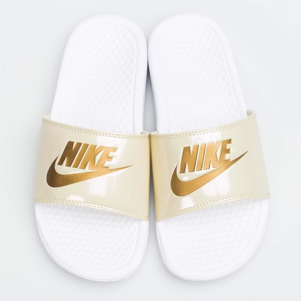 Donne Nike Benassi JDI Stampa Scivoli Bianco Oro Spiaggia